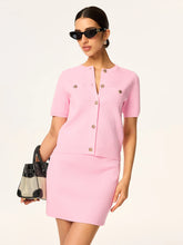 Knit Short-Sleeve Cardigan and Skirt Set